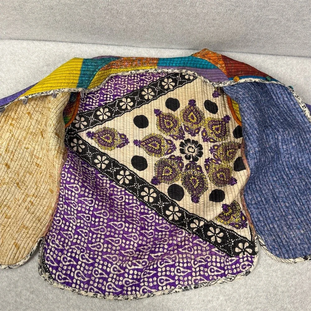 Sacred Threads Womens Silk Patchwork Quilted Jacket Size S Mandarin Collar Boho - Picture 14 of 16